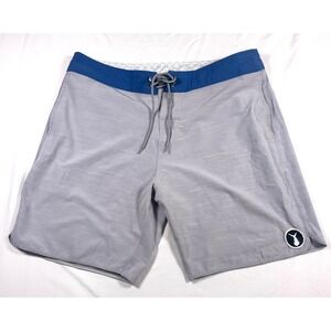 Tunaskin Mens Board Shorts Grey Blue Performance Swim Trunks Size 36